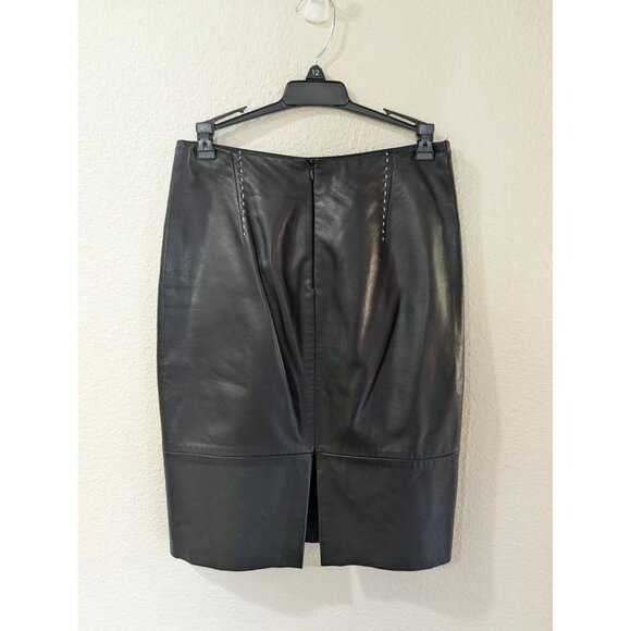 Banana Republic Black Leather Pencil Skirt With White Whip Stitch Details Size 0 - Picture 7 of 9